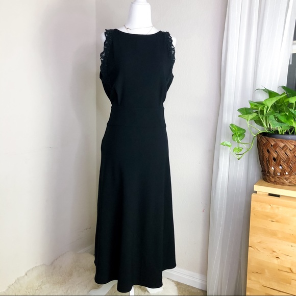 Aritzia Dresses & Skirts - Aritzia Wilfred Black Midi Dress Slit Open Back 6